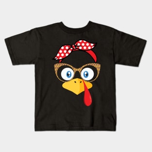 Cool Turkey Face With Sunglasses Funny Thanksgiving Kids T-Shirt